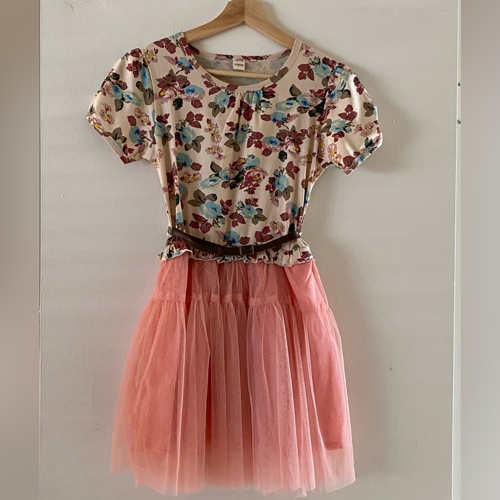 Charming Floral Teen Girls Dress with Pink Tulle Skirt